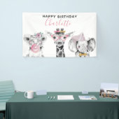 Moderne Zwart & Wit Hand getrokken Safari Verjaard Spandoek (Beurs)