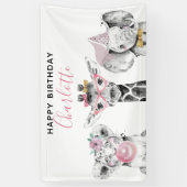 Moderne Zwart & Wit Hand getrokken Safari Verjaard Spandoek (Verticaal)