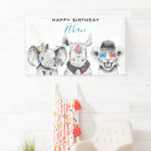 Moderne Zwart & Wit Hand getrokken Safari Verjaard Spandoek (Insitu)