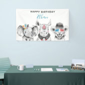 Moderne Zwart & Wit Hand getrokken Safari Verjaard Spandoek (Beurs)