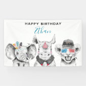 Moderne Zwart & Wit Hand getrokken Safari Verjaard Spandoek (Horizontaal)