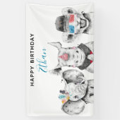 Moderne Zwart & Wit Hand getrokken Safari Verjaard Spandoek (Verticaal)