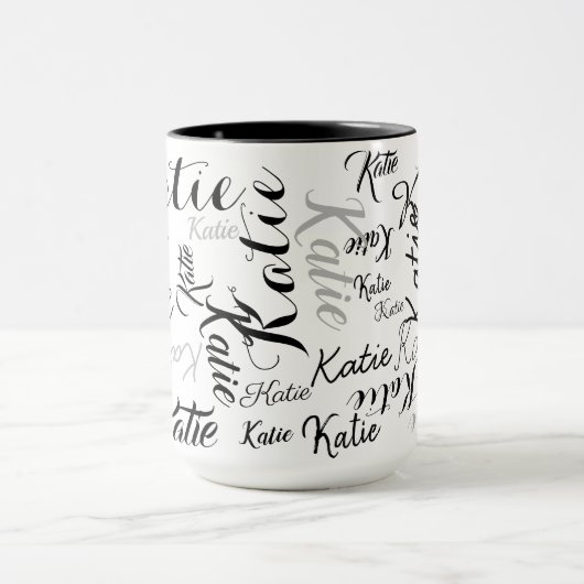 Moderne zwart-wit handgeschreven namen mok (Midden)