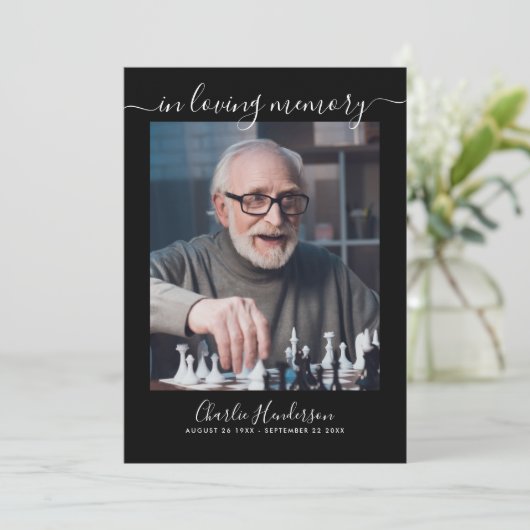 Moderne Zwart & Wit Handgeschreven Script begrafen Programmakaart (Staand voorkant)