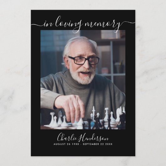 Moderne Zwart & Wit Handgeschreven Script begrafen Programmakaart (Voorkant)