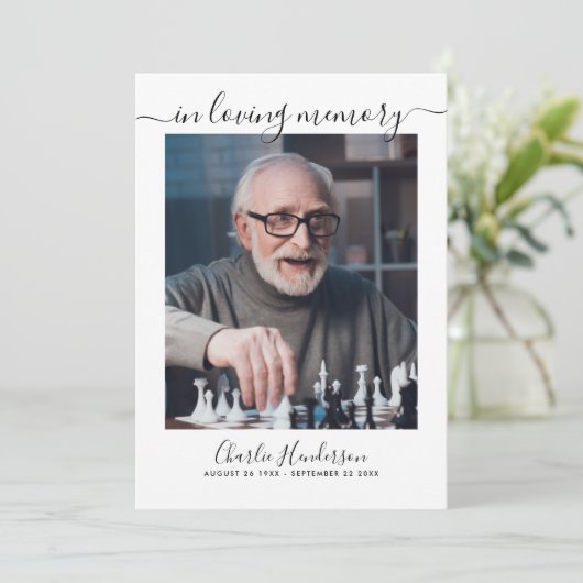 Moderne Zwart & Wit Handgeschreven Script begrafen Programmakaart (Staand voorkant)