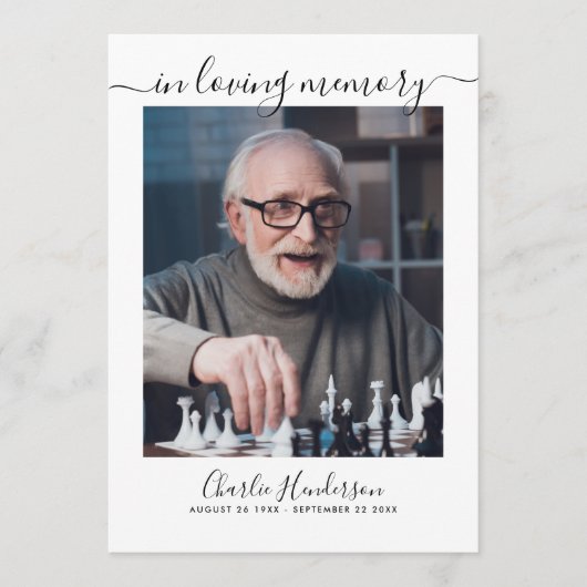 Moderne Zwart & Wit Handgeschreven Script begrafen Programmakaart (Voorkant)