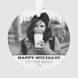 Moderne zwart-wit Happy Holiday Foto Ornament