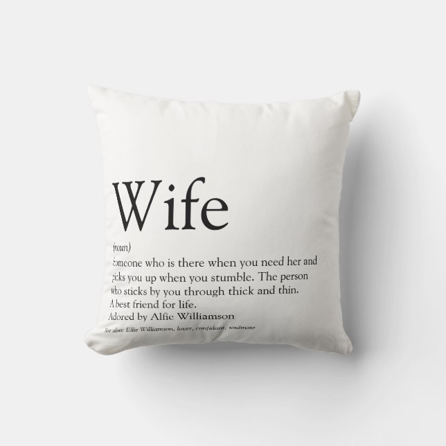 Moderne Zwart-Wit Huwelijk Wife Definitie Kussen (Voorkant)