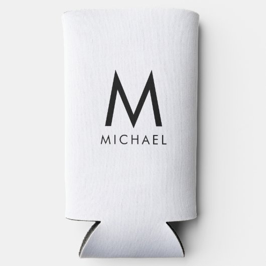 Moderne zwart-wit Initiaal monogram Sjabloon Seltzer Blikjeskoeler (Voorkant)