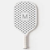 Moderne zwart-wit initiële monogram polkadot pickleball paddle (Voorkant)