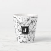 Moderne zwart-wit insectenillustratie monogram latte mok (Voorkant)