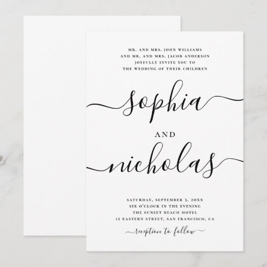 Moderne zwart-wit kalligrafie bruiloft - Elegant Kaart (Voorkant / Achterkant)