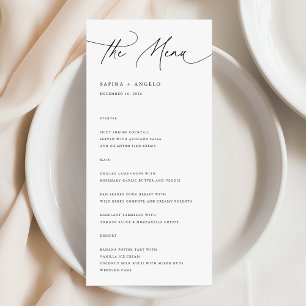Moderne zwart-wit kalligrafie bruiloft menu