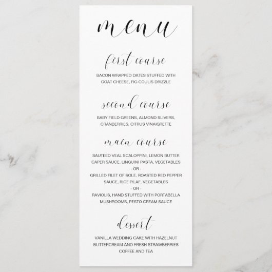 Moderne zwart-wit kalligrafie Elegante bruiloft Menu (Voorkant)