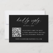 Moderne zwart-wit kalligrafie QR Code bruiloft RSVP Kaartje (Voorkant)