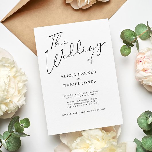 Moderne zwart-wit kalligrafie script bruiloft kaart