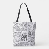 Moderne zwart-wit katten en kittens met patronen tote bag (Achterkant)
