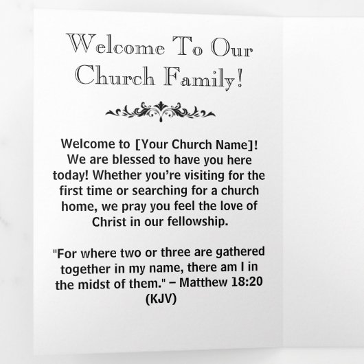 Moderne zwart-wit kerk verbinding brochures drieluik kaart (Binnenzijde eerst)