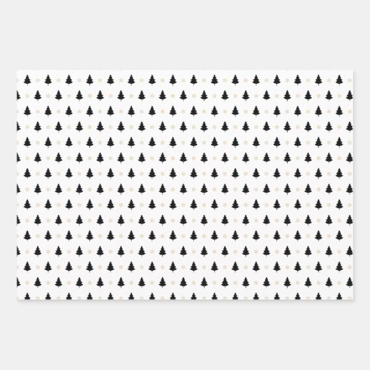 Moderne Zwart & Wit Kerstbomen & Rendieren Inpakpapier Vel (Voorkant 3)