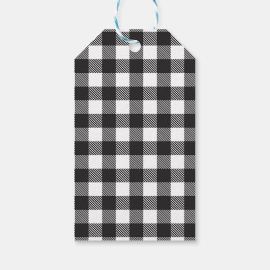 Moderne Zwart & Wit Kerstboom geruite Cadeaulabel (Achterkant)