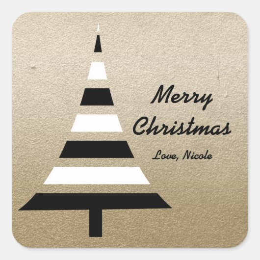 Moderne Zwart & Wit Kerstboom Stickers (Voorkant)