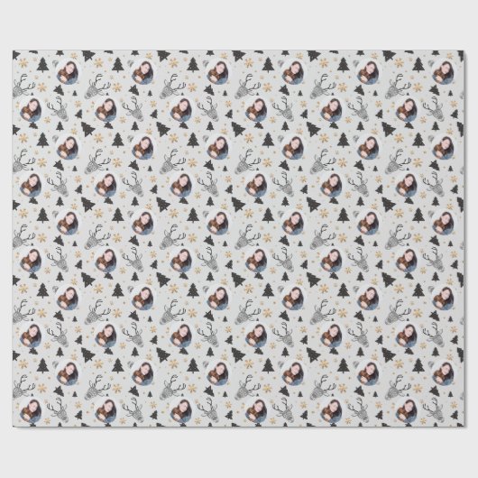 Moderne zwart-wit kerstfoto cadeaupapier (Vlak)