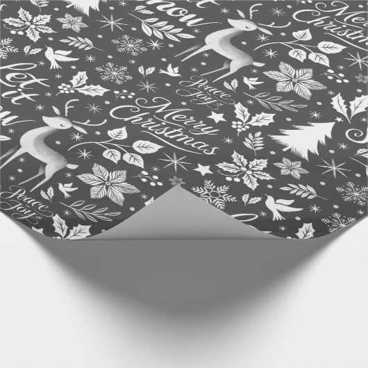 Moderne zwart-wit kerstgroeten cadeaupapier (Hoek)