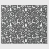 Moderne zwart-wit kerstgroeten cadeaupapier (Vlak)