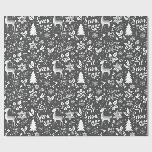 Moderne zwart-wit kerstgroeten cadeaupapier (Vlak)