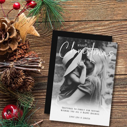 Moderne zwart & wit Kerstmis groet Feestdagenkaart