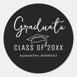 Moderne zwart-wit klasse van 2025 Graduation Cap Ronde Sticker