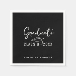 Moderne zwart-wit klasse van 2025 Graduation Cap Servet