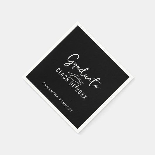Moderne zwart-wit klasse van 2025 Graduation Cap Servet (Hoek)