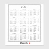Moderne Zwart-Wit Kleine Mini 2021 Kalender Sticker (Vel)