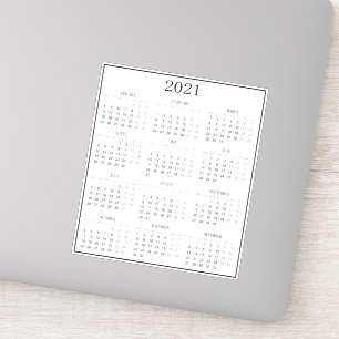 Moderne Zwart-Wit Kleine Mini 2021 Kalender Sticker