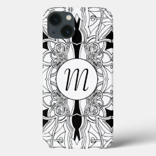 Moderne zwart-wit kunst ontwerp met monogram iPhone 13 hoesje