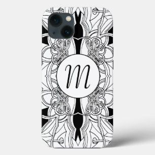 Moderne zwart-wit kunst ontwerp met monogram iPhone 13 hoesje