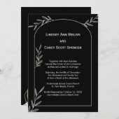 Moderne zwart-wit leaf bruiloft kaart (Voorkant / Achterkant)