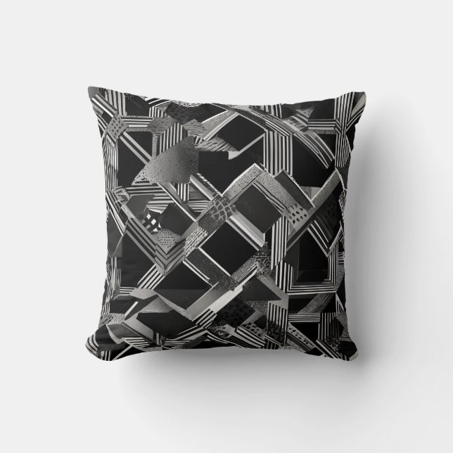 Moderne zwart & wit lijnen Abstract Kussen (Voorkant)