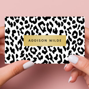 Moderne zwart-wit luipaard cheeta print goud visitekaartje