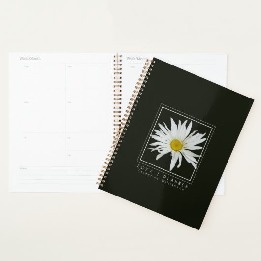 Moderne Zwart-Wit Madeliefje Patroon Naam 2026 Planner (Display)