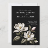 Moderne  Zwart-wit Magnolia bruiloft Kaart (Voorkant)