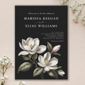 Moderne  Zwart-wit Magnolia bruiloft Kaart