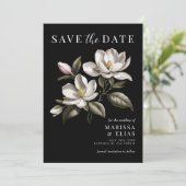 Moderne  Zwart-wit Magnolia bruiloft Save The Date (Staand voorkant)
