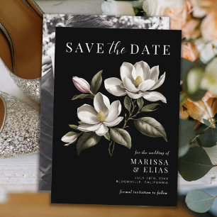 Moderne  Zwart-wit Magnolia bruiloft Save The Date