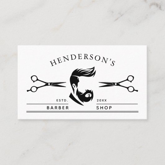 Moderne Zwart & Wit Man & Scharen Kapper Shop Visitekaartje (Voorkant)