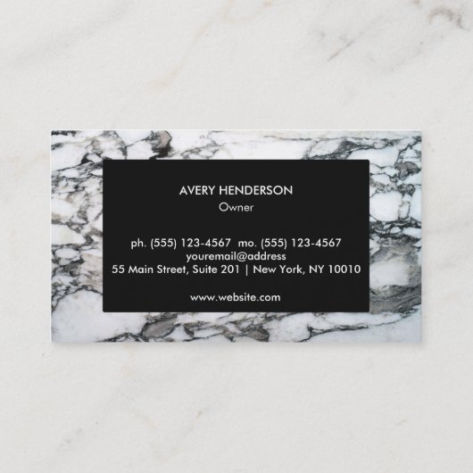 Moderne zwart-wit marmeren steen, Monogram 2 Visitekaartje (Achterkant)