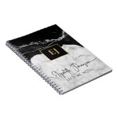 Moderne Zwart Wit Marmeren Textuur Goud Monogramme Notitieboek (Rechterzijde)