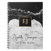 Moderne Zwart Wit Marmeren Textuur Goud Monogramme Notitieboek (Voorkant)